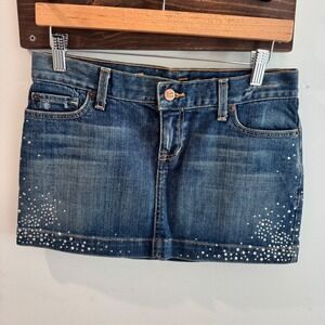 Vintage Ezra Fitch Abercrombie Denim Mini Skirt Rhinestone Embellished Blue 25